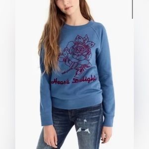 J Crew Hearts Delight Vintage Style velvet Rose Blue Sweatshirt